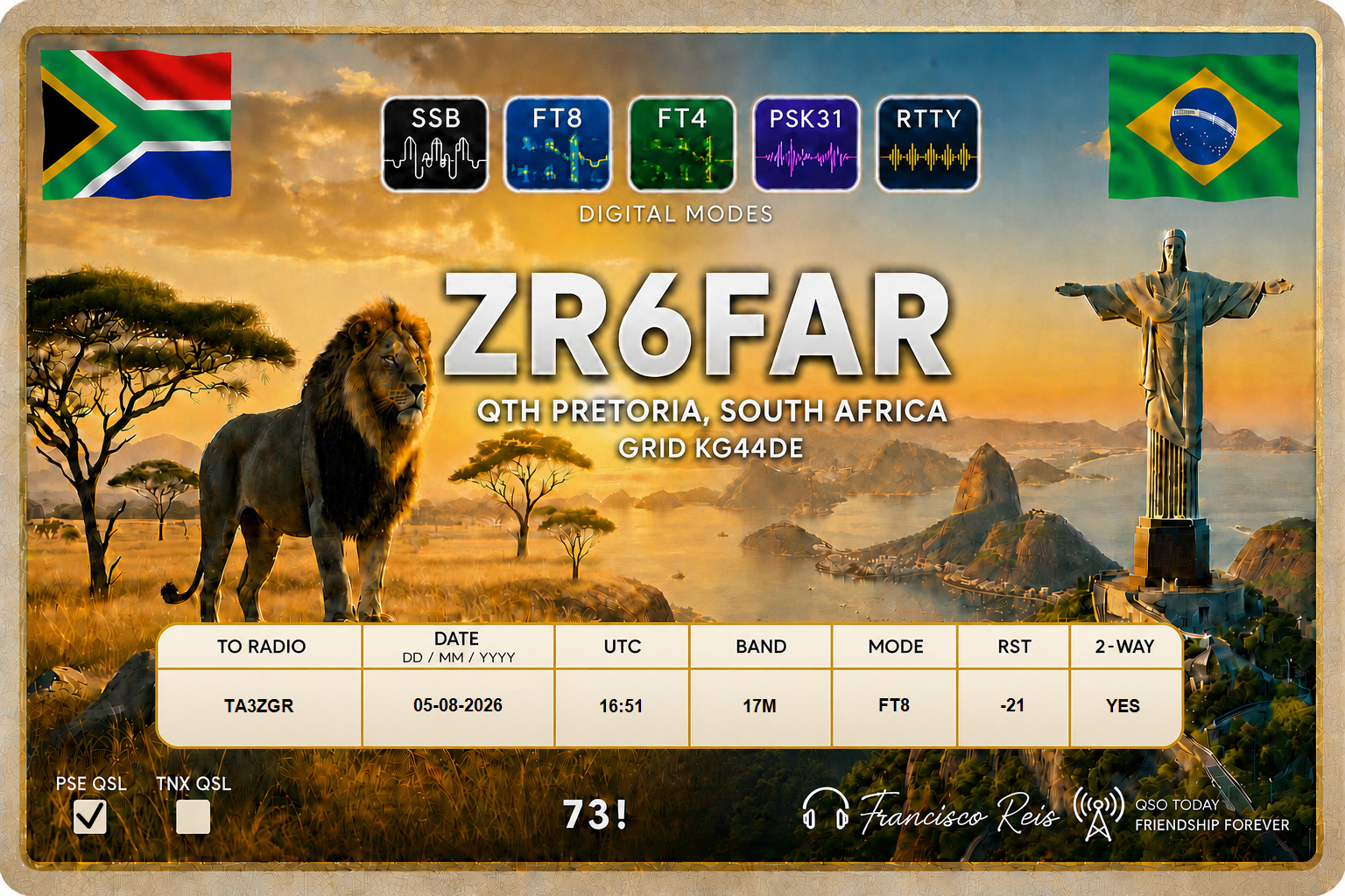 QSL ZR6FAR
